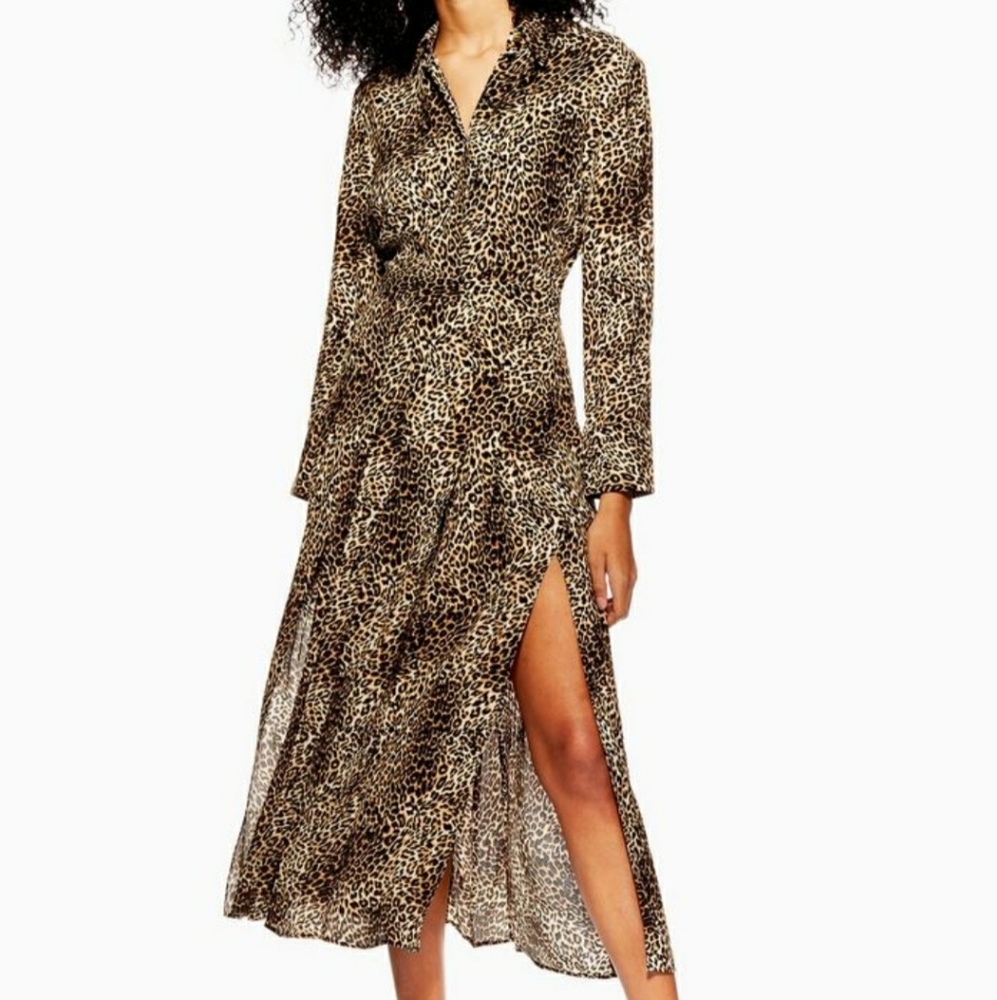 TOPSHOP Cheetah Print Shirt Dress